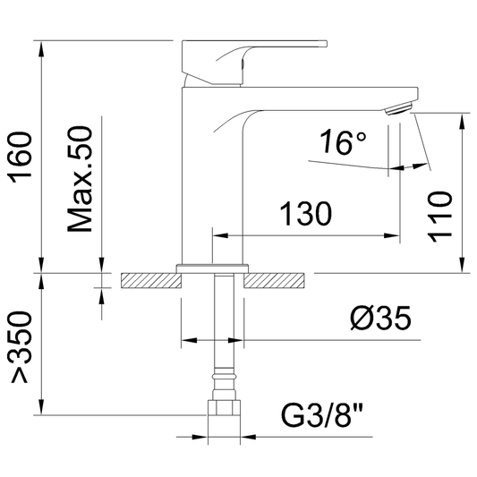 Zwarte lavabokraan 160 mm