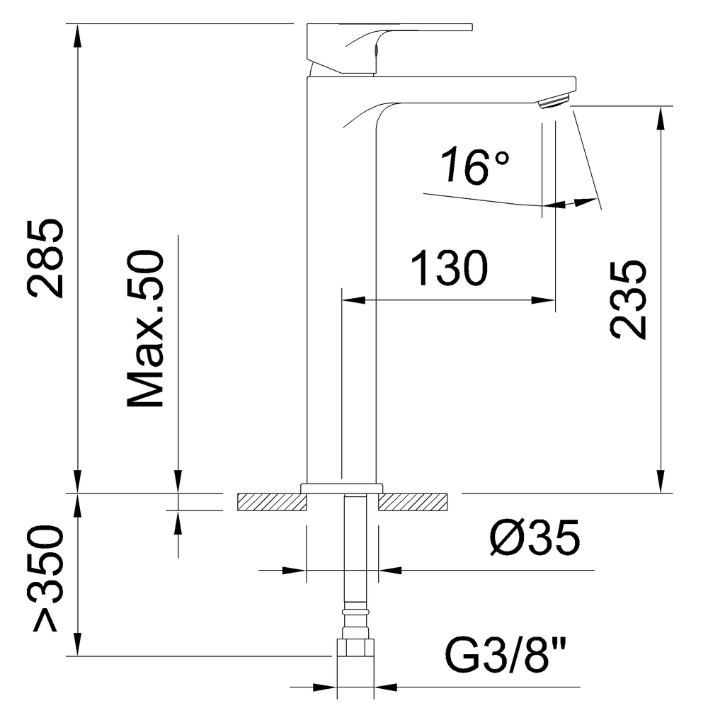 Gun metaal lavabokraan 285 mm