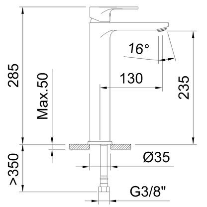 Gun metaal lavabokraan 285 mm